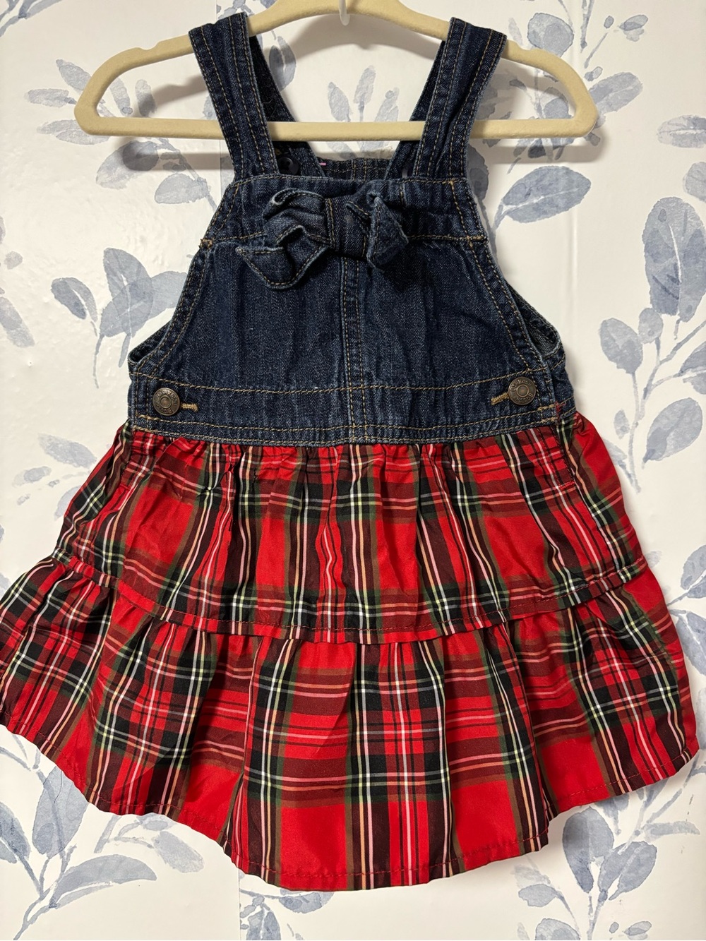 OshKosh B'gosh Denim Top Red Plaid Tiered Jumper